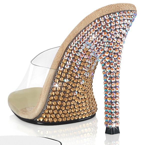 Rhinestone Slide On Clear High Heel Shoes - Picture 4 of 4